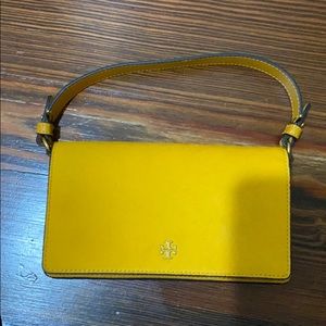 Tory Burch Mustard Cleo Calf Hair Clutch/Crossbody